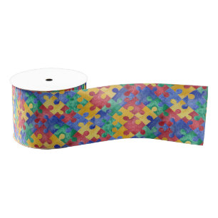 Autism Awareness watercolor puzzle ribbon Grosgrain Ribbon