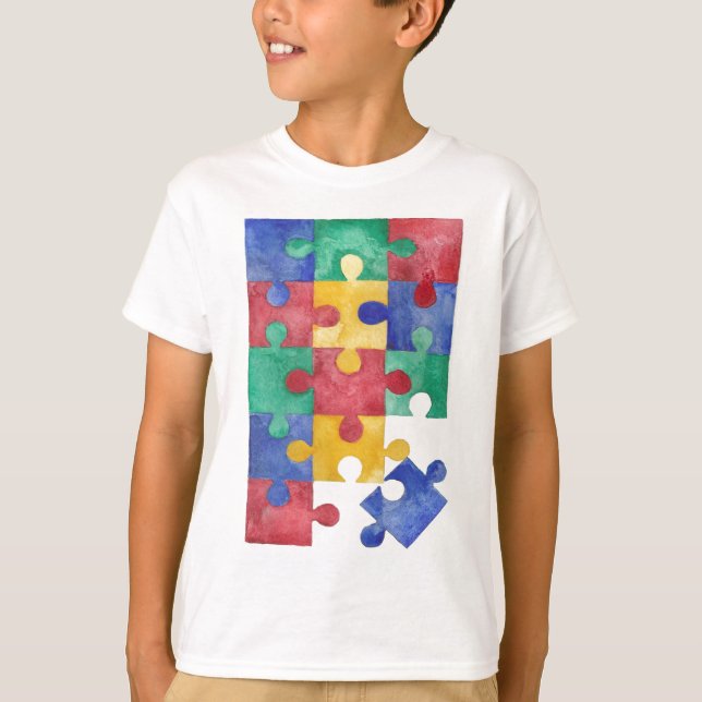 Autism Awareness watercolor puzzle T-Shirt (Front)
