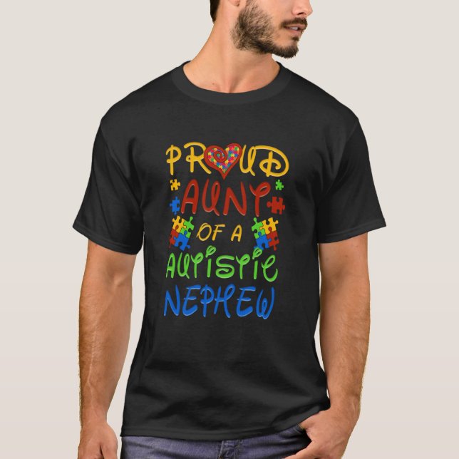 Autism Awareness Wear Proud Aunt Of Nephew Men Wom T-Shirt (Front)