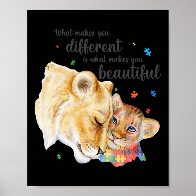 Autism Awareness What Makes You Different Lion Mum Poster (Front)