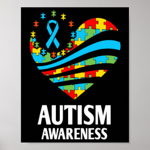 Autism Awareness Women Heart Support Autistic Kids Poster