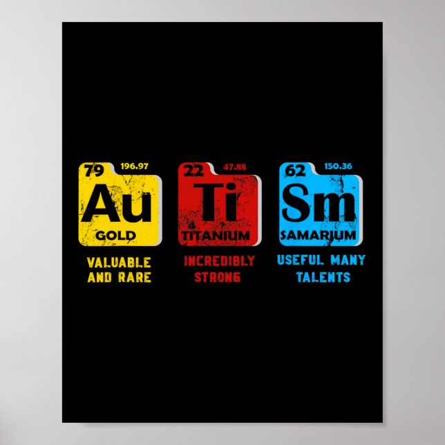 Autism Awareness Women Men Kids Elements Periodic  Poster (Front)
