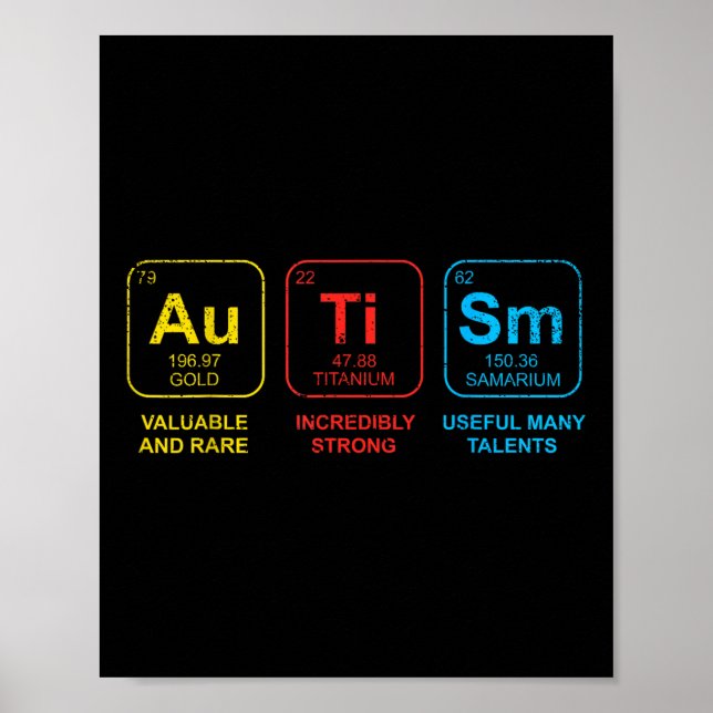 Autism Awareness Women Men Kids Elements Periodic  Poster (Front)