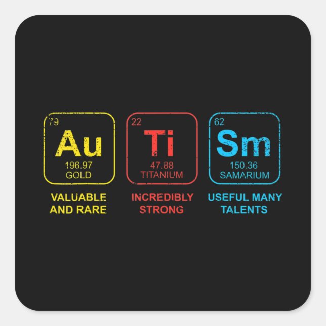 Autism Awareness Women Men Kids Elements Periodic  Square Sticker (Front)