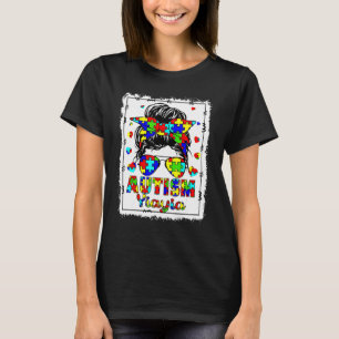 Autism Awareness Yiayia Life Messy Bun Bleached Mo T-Shirt