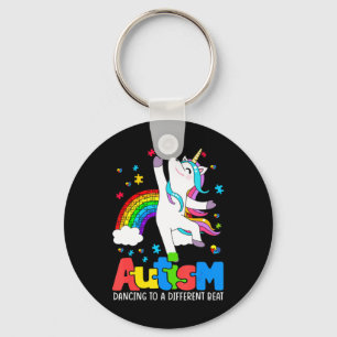 Autism awarenessTee Dabbing Unicorn Dancing Puzzle Key Ring