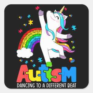 Autism awarenessTee Dabbing Unicorn Dancing Puzzle Square Sticker