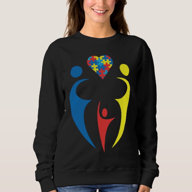 Autism Awarness Family Trio Heart Puzzle Design Sweatshirt (Front)