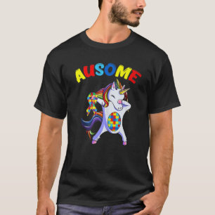Autism Awerness Dabbing Unicorn Ausome T-Shirt