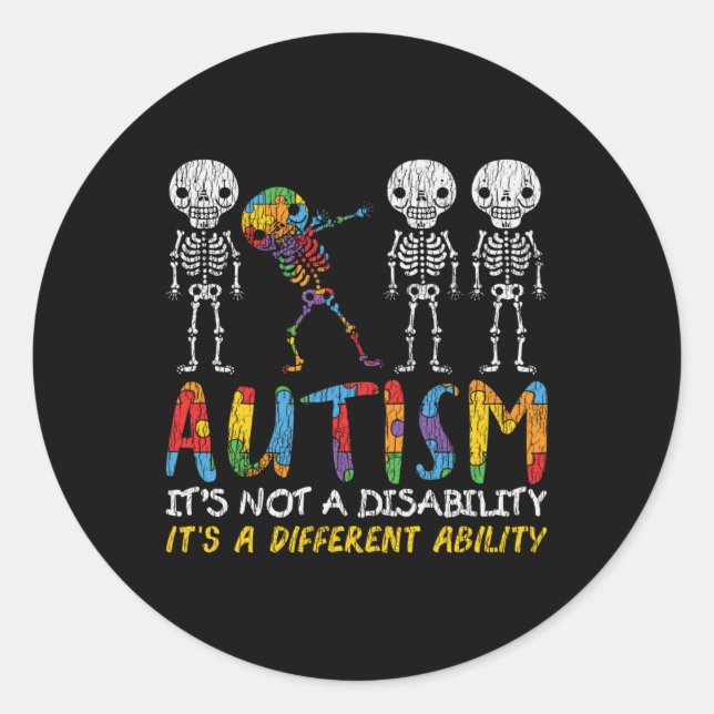 Autism Awerness - Skeleton Dabbing Autistic Kids A Classic Round Sticker (Front)