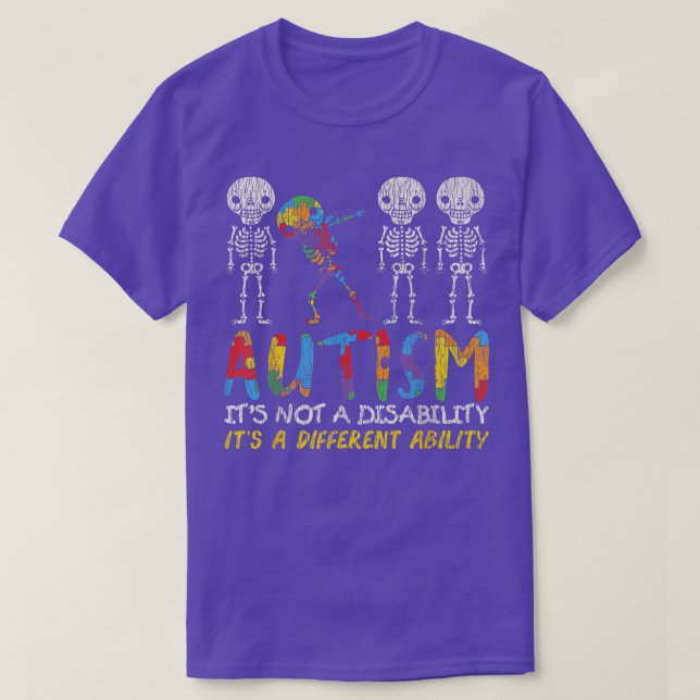 Autism Awerness Skeleton Dabbing Autistic  T-Shirt (Design Front)