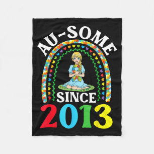 Autism Awesome Ausome Since 2013 Happy 13th Birthd Fleece Blanket