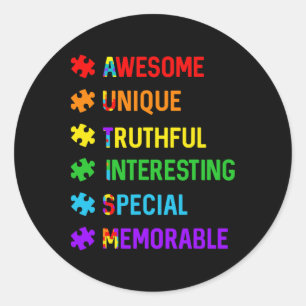 Autism Awesome Unique Special Autism Awareness Mon Classic Round Sticker