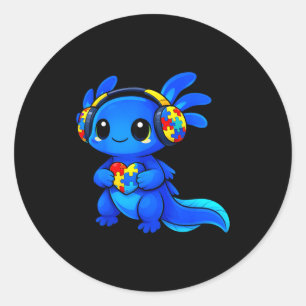 Autism axolotl puzzle heart cute neurodiversity  classic round sticker