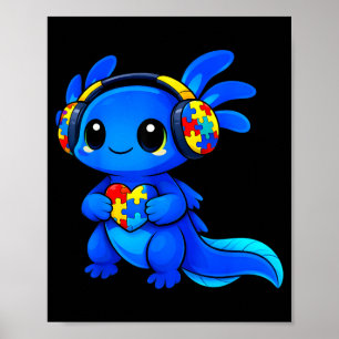 Autism axolotl puzzle heart cute neurodiversity poster