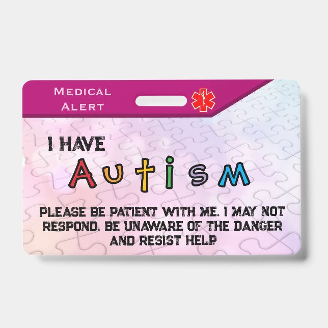 Autism Badge pink ID Badge (Front)