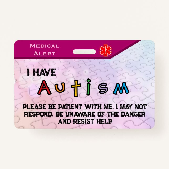 Autism Badge pink ID Badge (Front)