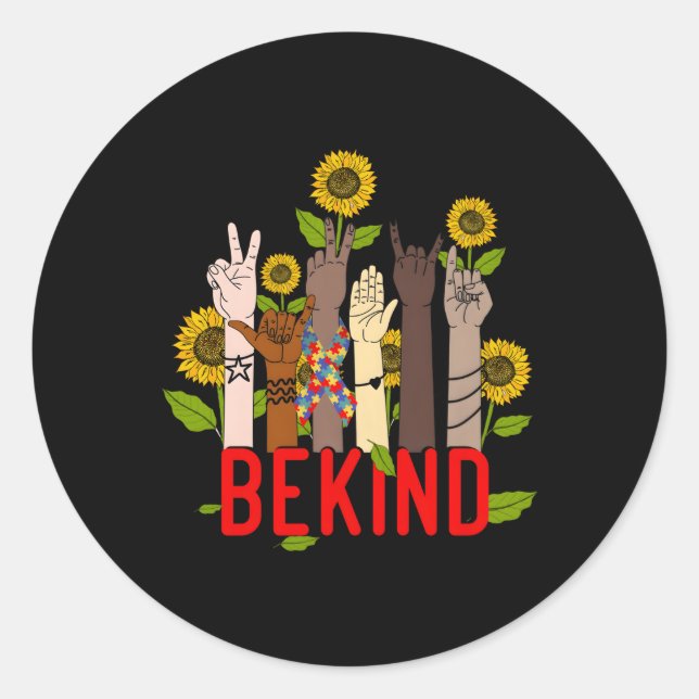 Autism Be Kind Sign Language Hand Talking Interpre Classic Round Sticker (Front)