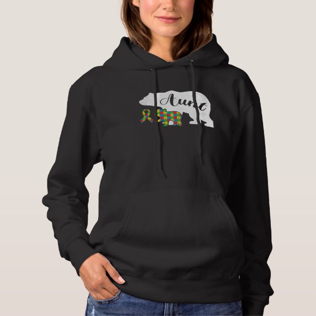 Autism Bear Aunt  Women's Autism Awareness Aunties Hoodie (Front)
