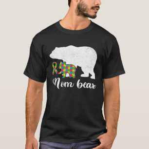 Autism Bear Mum Funny Womens Autism Awareness Rib T-Shirt