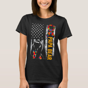 Autism Bear Papa American Flag Awareness T-Shirt