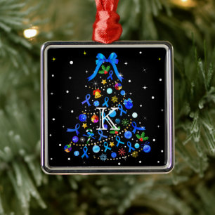 Autism Blue Christmas Tree Metal Ornament