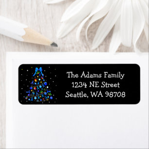 Autism Blue Christmas Tree Return Address Label