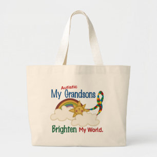 Autism BRIGHTEN MY WORLD 1 Grandsons Large Tote Bag