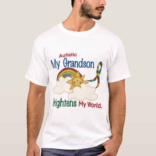Autism BRIGHTENS MY WORLD 1 Grandson T-Shirt (Front)