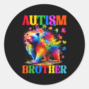 Autism brother autism awareness day bear puzzle classic round sticker