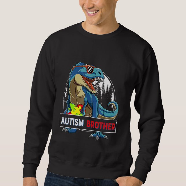 Autism Brother Dinosaur Puzzle Piece Autism Awaren Sweatshirt (Front)