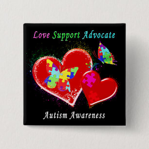 Autism Butterflies in Hearts 15 Cm Square Badge