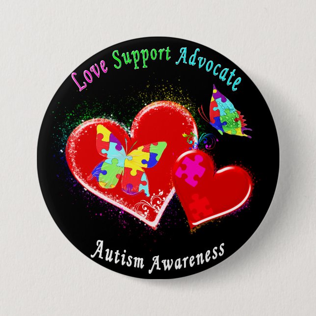 Autism Butterflies in Hearts 7.5 Cm Round Badge (Front)