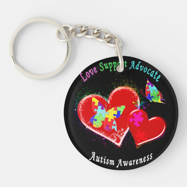 Autism Butterflies in Hearts Key Ring (Front)