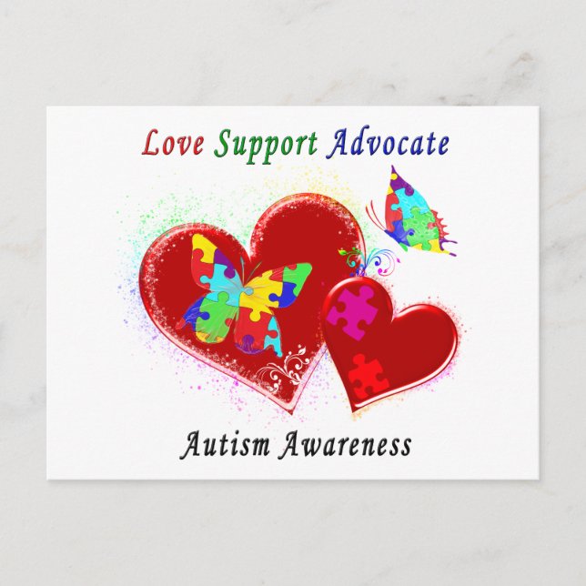 Autism Butterflies in Hearts Postcard (Front)