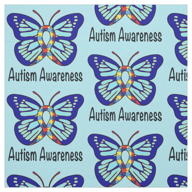 Autism Butterfly Awareness Ribbon Fabric (Swatch)