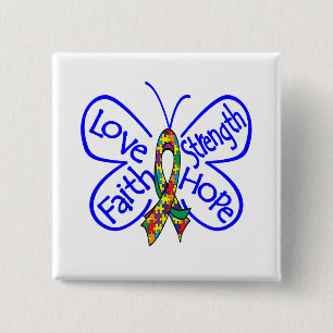 Autism Butterfly Inspiring Words 15 Cm Square Badge