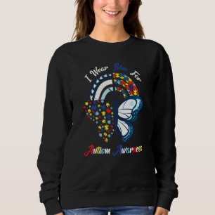 Autism Butterfly Rainbow I Wear Blue For Autism Aw Sweatshirt