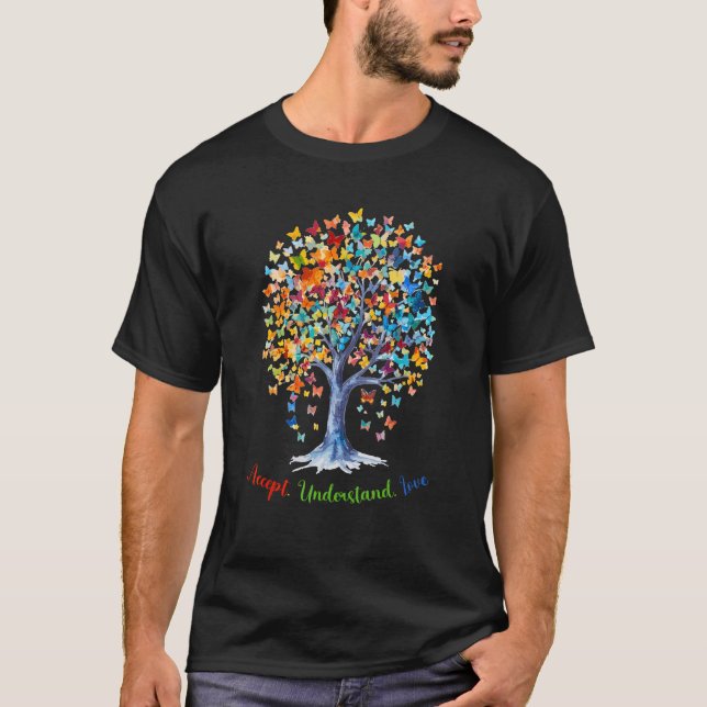 Autism Butterfly Tree - Acceptance, Understanding, T-Shirt (Front)