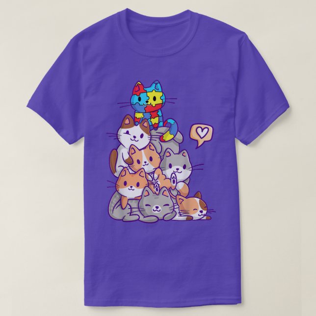 Autism Child Awareness Cute Kawaii Cat Puzzle  T-Shirt (Design Front)