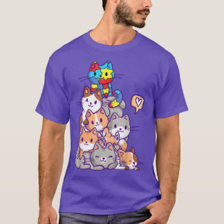 Autism Child Awareness Cute Kawaii Cat Puzzle  T-Shirt
