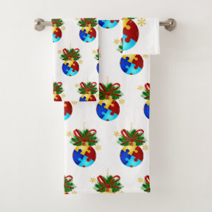 Autism Christmas Bauble Bath Towel Set