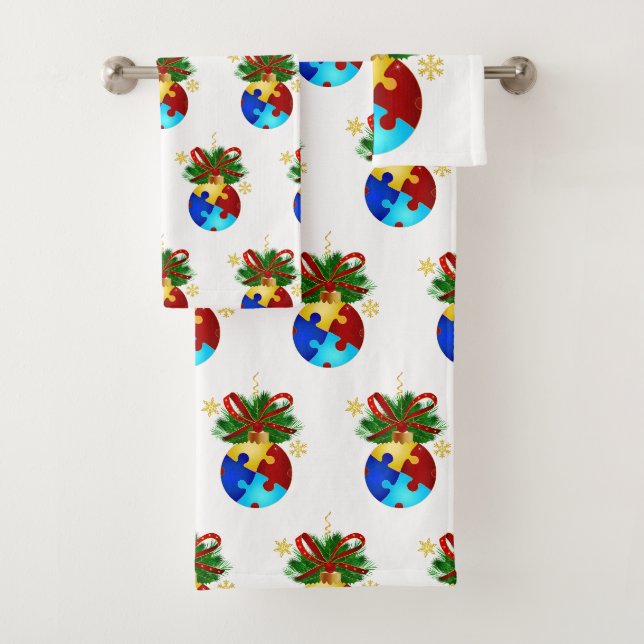 Autism Christmas Bauble Bath Towel Set (Insitu)
