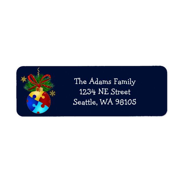 Autism Christmas Bauble Return Address Label (Front)