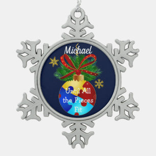 Autism Christmas Bauble Snowflake Pewter Christmas Ornament