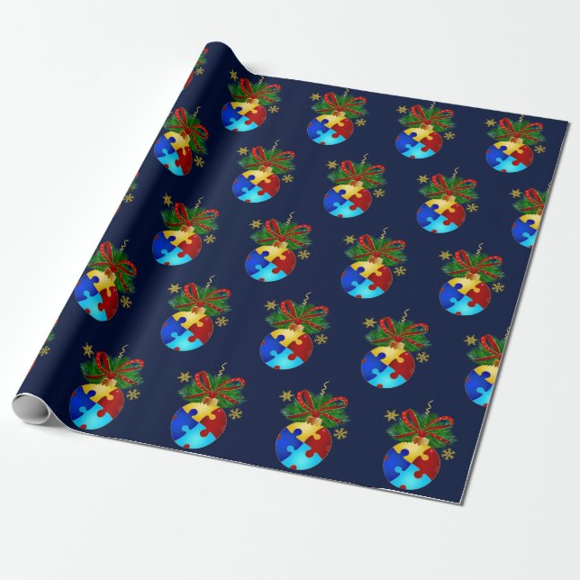 Autism Christmas Bauble Wrapping Paper (Unrolled)