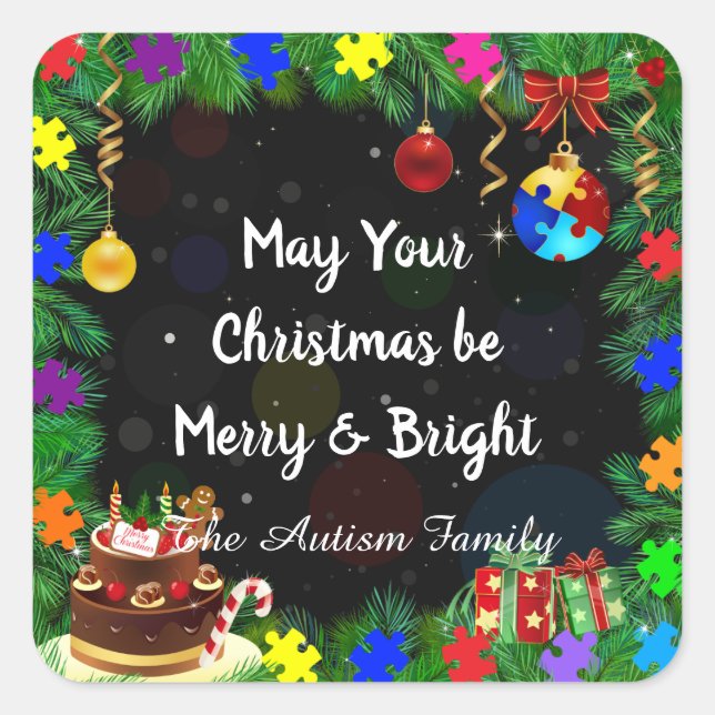 Autism Christmas Party Square Sticker (Front)