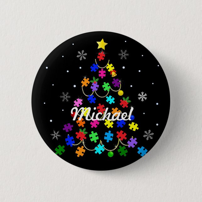 Autism Christmas Tree 6 Cm Round Badge (Front)