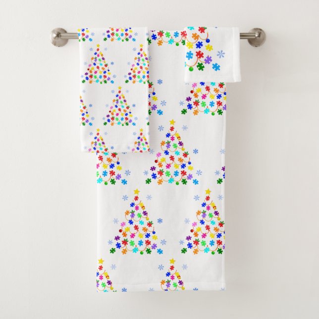 Autism Christmas Tree Bath Towel Set (Insitu)