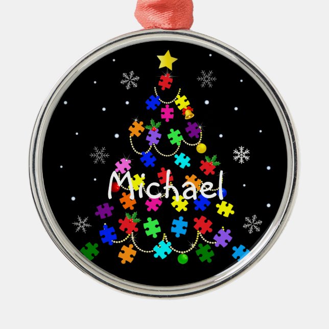 Autism Christmas Tree Metal Ornament (Front)